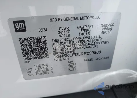 2024 Chevrolet Tahoe 4Wd Commercial from USA, damaged, VIN 1GNSKLED5RR299808